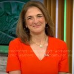 Jill Schlesinger’s red v-neck short sleeve dress on CBS Mornings
