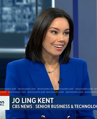 Jo Ling Kent’s blue double breasted blazer on CBS Evening News