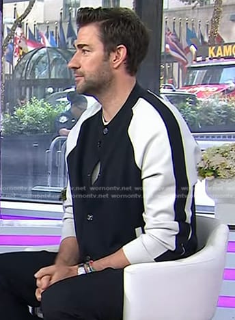 John Krasinski’s black and white colorblock jacket on Today