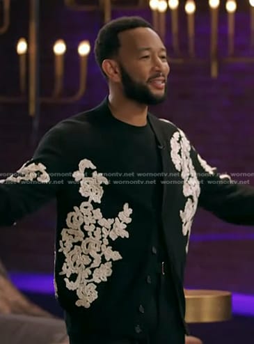 John Legend’s floral embroidered cardigan on The Voice