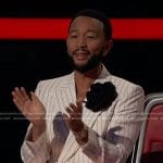 John Legend’s white pinstripe blazer and pants on The Voice