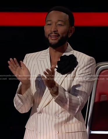 John Legend's white pinstripe blazer and pants on The Voice