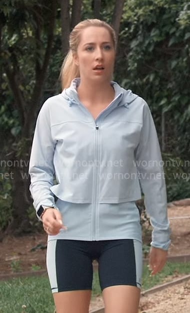 Josslyn's blue jacket and bike shorts on General Hospital