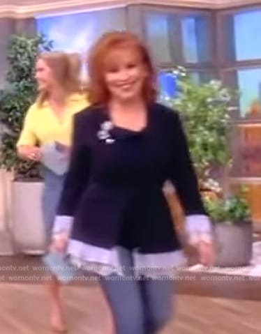 Joy's navy lace trim blazer on The View