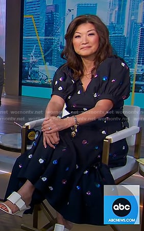 Juju's navy floral puff sleeve dress on Good Morning America