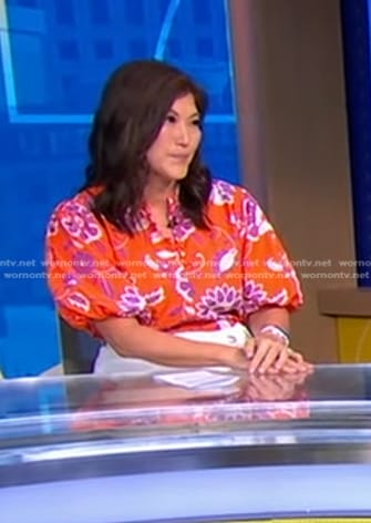 WornOnTV: Juju’s orange floral blouse on Good Morning America | Juju ...