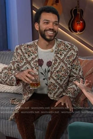 Justice Smith's floral print blazer on The Kelly Clarkson Show