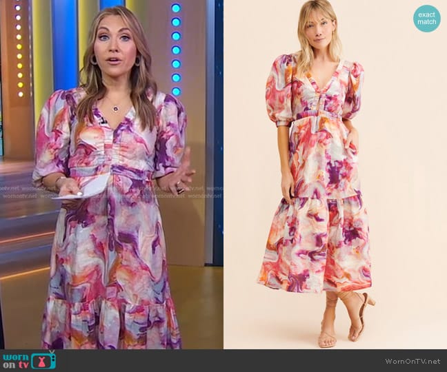 Kachel Watercolor Linen Dress worn by Lori Bergamotto on Good Morning America