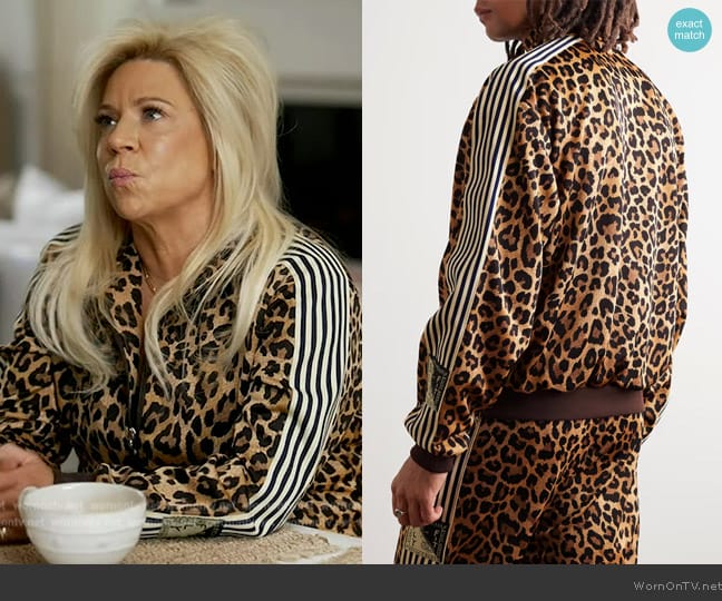 Kapital Webbing-Trimmed Leopard-Print Tech-Jersey Track Jacket worn by Theresa Caputo on Tamron Hall Show