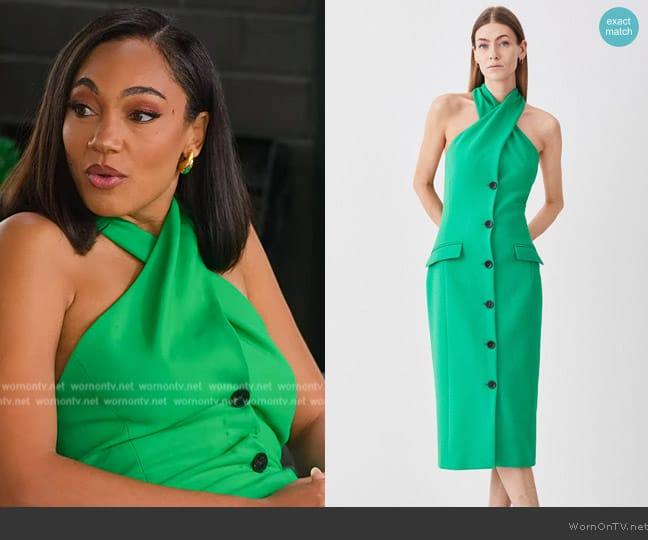 Karen Millen Compact Stretch Halter Neck Button Detail Midi Dress worn by Brandi Marshall (Brandi Marshall) on Selling the OC