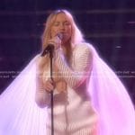 Kate Hudson’s white striped plunge neck mini dress on The Voice