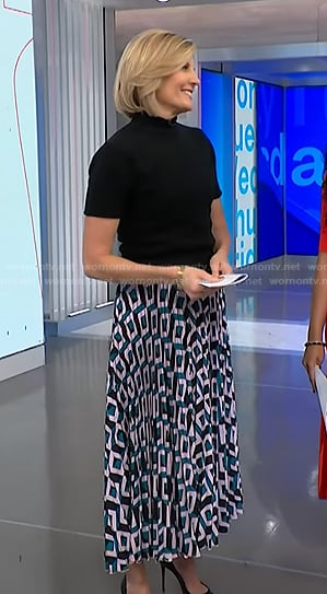 Kate Snow's geometric print skirt on NBC News Now