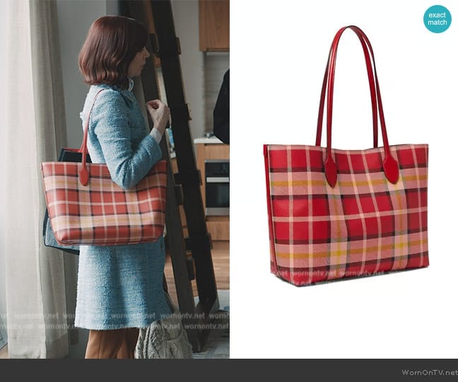 Kate Spade Bleecker Museum Plaid Printed PVC Large Tote worn by Elsbeth Tascioni (Carrie Preston) on Elsbeth