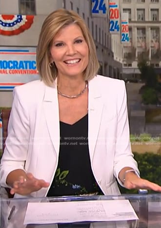 Kate’s white ruched sleeve blazer on NBC News Daily