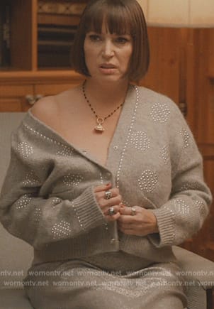 Katricia's gray pearl embellished sweater on Elsbeth