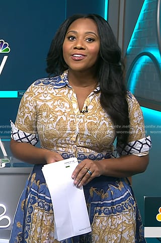 Kay Angrum's printed tie waist shirtdress on NBC News Daily