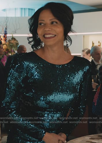 Kaya's teal sequin dress on Elsbeth