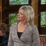 Kayla’s grey v-neck tweed dress on Days of our Lives