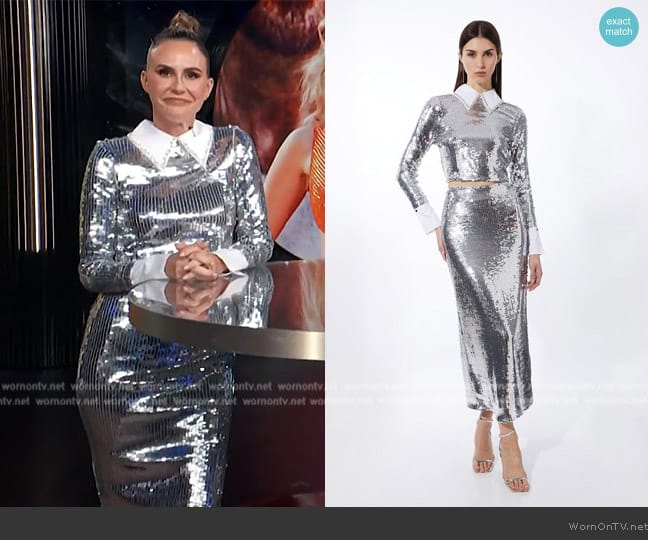 Karen Millen Sequin Woven Long Sleeve Crop Top worn by Keltie Knight on E! News