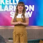 Kelly’s mustard strapless belted jumpsuit on The Kelly Clarkson Show