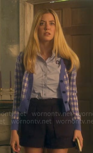 Kelly’s blue gingham check cardigan on Pretty Little Liars Summer School