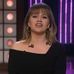 Kelly’s black asymmetric neckline dress on The Kelly Clarkson Show