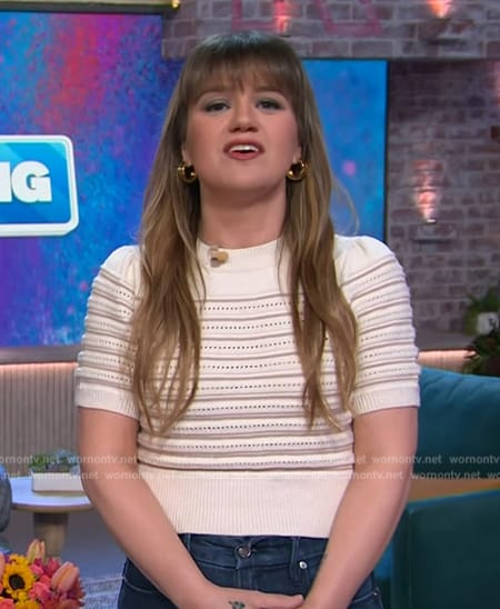 Kelly's stripe eyelet crop top on The Kelly Clarkson Show