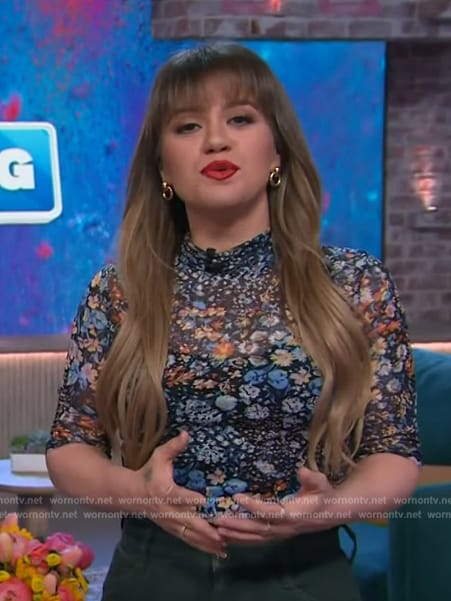 Kelly's floral print mesh top on The Kelly Clarkson Show