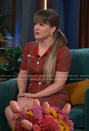 Kelly's red plaid dress on The Kelly Clarkson Show