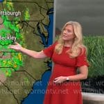 Kelly Cass’ red short sleeved dress on CBS Mornings