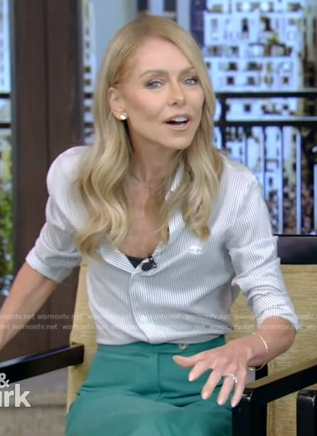 WornOnTV: Kelly’s striped shirt and green pants on Live with Kelly and ...