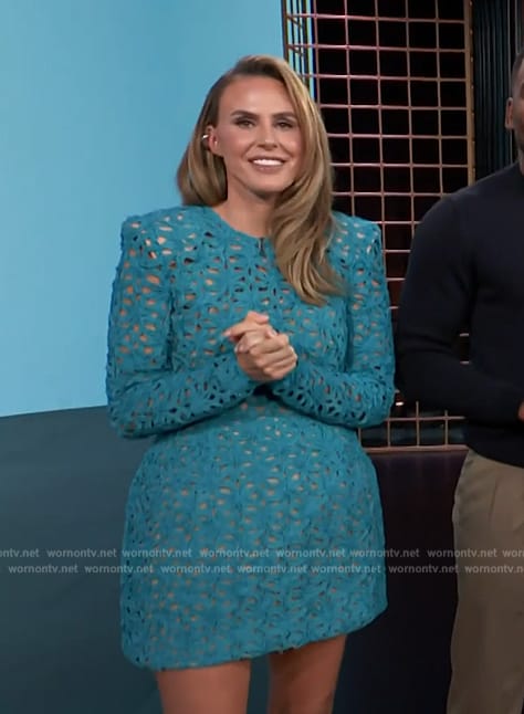 Keltie's blue floral crochet knit mini dress on E! News