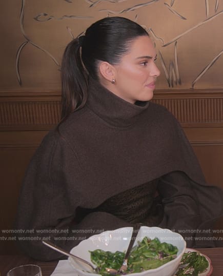 Kendall's mixed media cape dress on The Kardashians