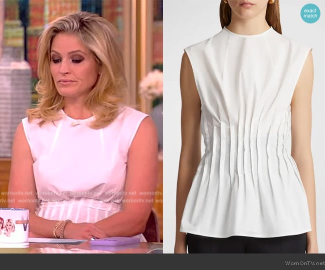 Khaite Westin pintucked cotton-poplin top worn by Sara Haines on The View