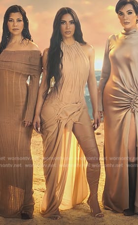 Kim's beige opening scene dress on The Kardashians