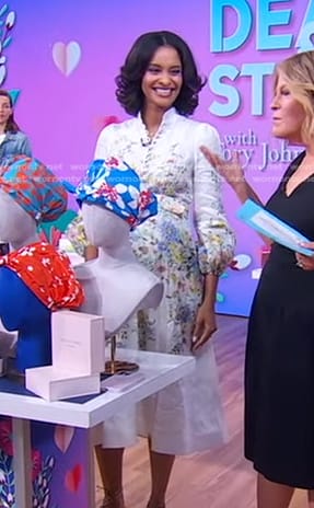 Kimanee Mason’s white floral belted midi dress on Good Morning America