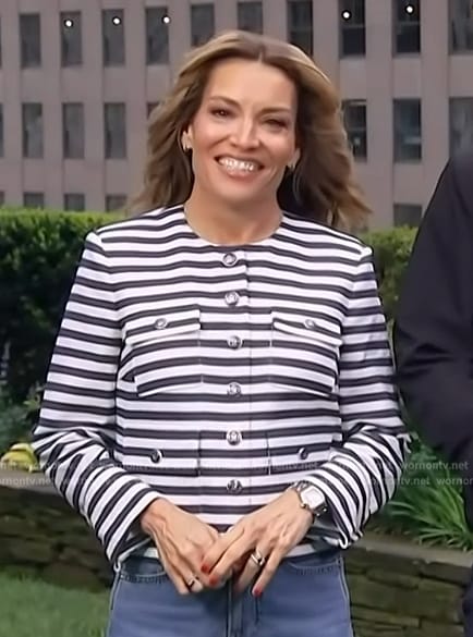 Kit’s striped button front jacket on Access Hollywood