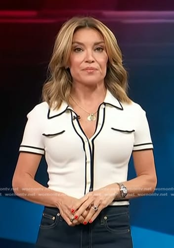 Kit’s white contrast trim shirt on Access Hollywood