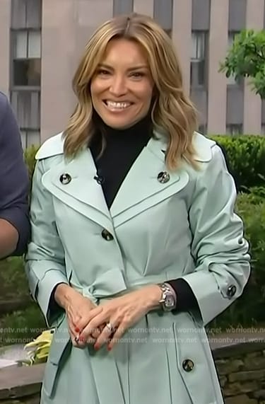 Kit's mint double lapel trench coat on Access Hollywood