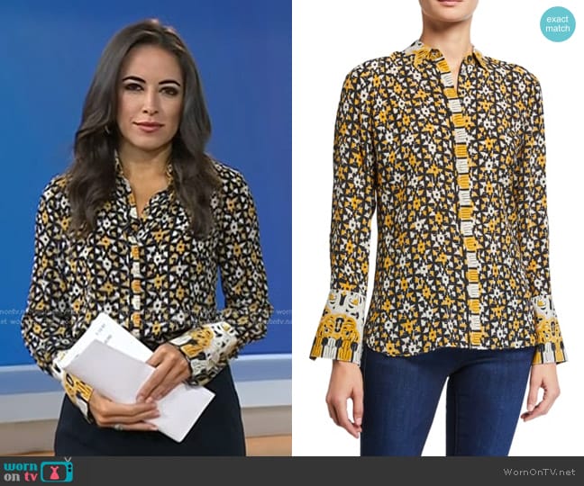 Kobi Halperin Marla Printed Button-Down Silk Blouse worn by Kaylee Hartung on Today