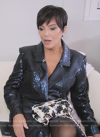 Kris's white Chanel floral bag on The Kardashians