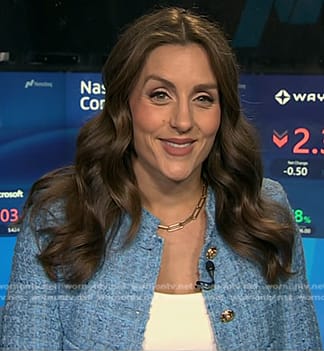 Kristina Partsinevelos’s blue tweed jacket on NBC News Daily