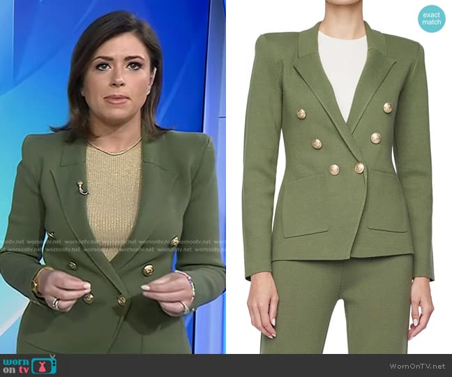 L'Agence Kenzie Knit Double Breasted Blazer in Clover Gold worn by Chloe Melas on Today