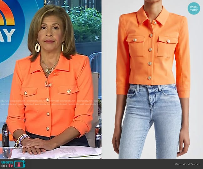 L'Agence Kumi Fitted Crop Jacket in Neon Tangerine worn by Hoda Kotb on Today