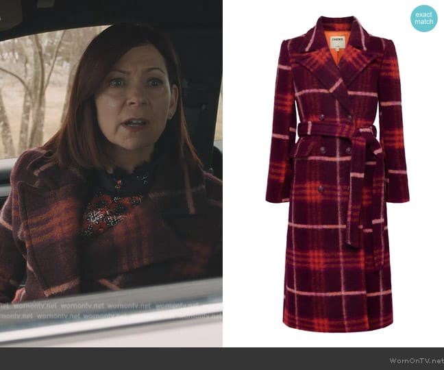  Olina Long Coat With Belt In Burgundy L'Agence worn by Elsbeth Tascioni (Carrie Preston) on Elsbeth