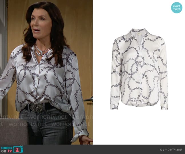 L'Agence Tyler Holly Chain-Print Blouse worn by Sheila Carter (Kimberlin Brown) on The Bold and the Beautiful