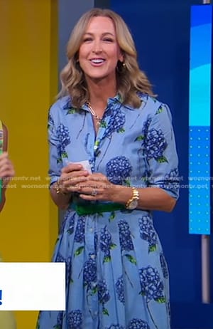 Lara’s blue hydrangea print shirtdress on Good Morning America