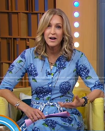 Lara’s blue hydrangea print shirtdress on Good Morning America