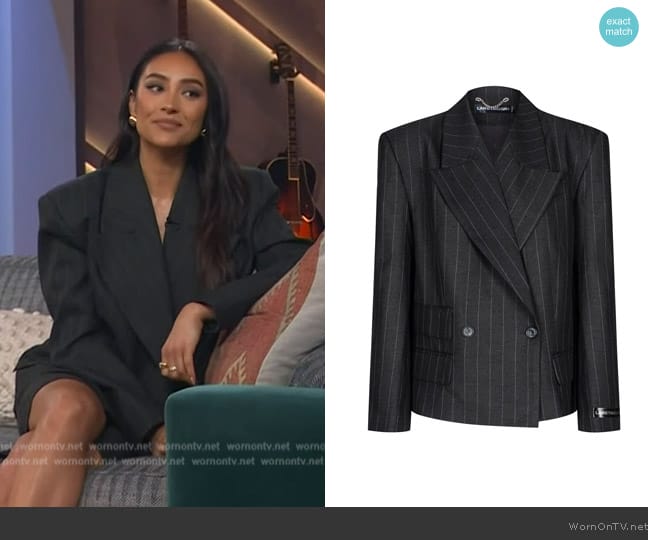 Laretaggio Rocca Double Breasted Blazer in Dark Grey worn by Shay Mitchell on The Kelly Clarkson Show