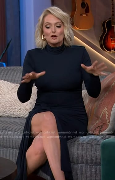 Lauren Ash's navy turtleneck dress on The Kelly Clarkson Show